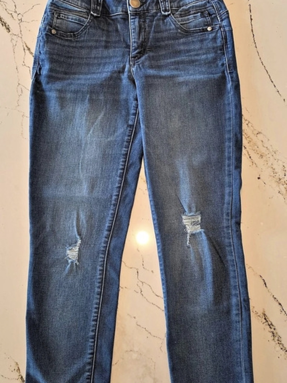 Democracy Ab "solution" Distressed Cropped Jeans Women's Straight Leg Blue